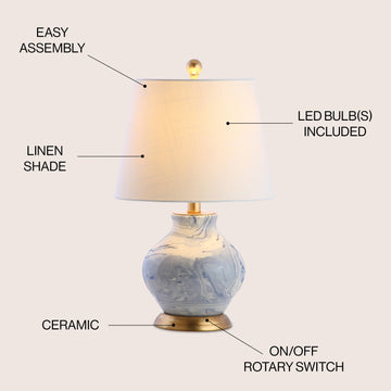 Holly 20.5" Marbleized Ceramic LED Table Lamp - JONATHAN Y